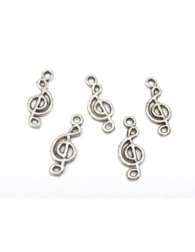 10 Breloques note de musique, clé de sol 19,9mm en métal argenté