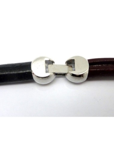 Fermoir à clip boule pour cuir regaliz 9,6x7,2mm ou plusieurs cordons, lanières en métal argenté