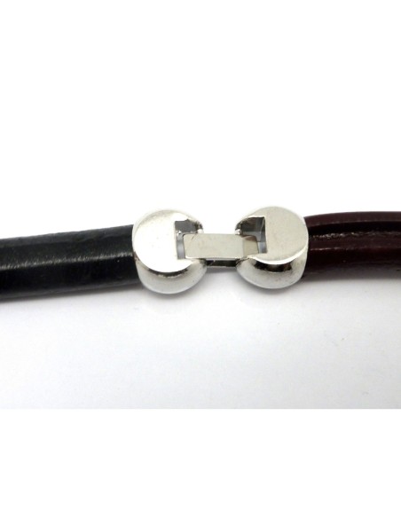 Fermoir à clip boule pour cuir regaliz 9,6x7,2mm ou plusieurs cordons, lanières en métal argenté