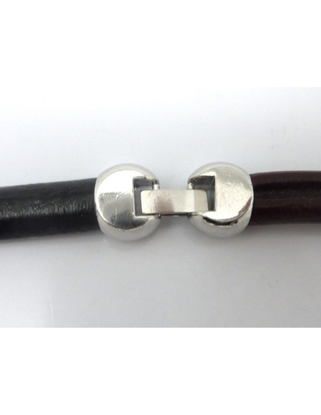 Fermoir à clip boule pour cuir regaliz 9,6x7,2mm ou plusieurs cordons, lanières en métal argenté