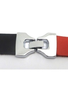Fermoir clip rectangle manchette pour lanière cuir de 15mm en métal argenté lisse