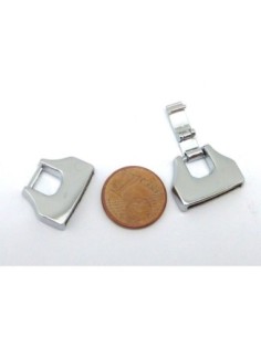 Fermoir clip rectangle manchette pour lanière cuir de 15mm en métal argenté lisse 2