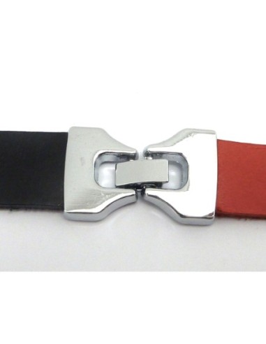 Fermoir clip rectangle manchette pour lanière cuir de 15mm en métal argenté lisse