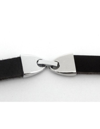 Fermoir clip pour lanière cuir de 9,5-10mm en métal argenté effet miroir