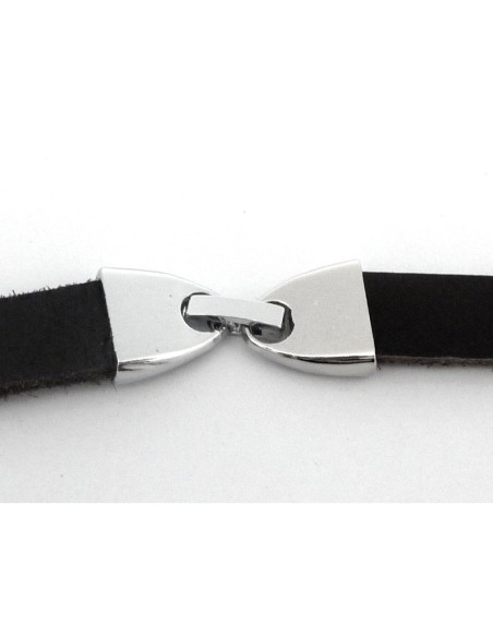 Fermoir clip pour lanière cuir de 9,5-10mm en métal argenté effet miroir