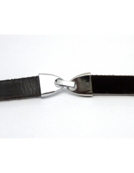 Fermoir clip pour lanière cuir de 9,5-10mm en métal argenté effet miroir