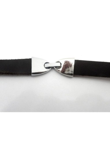 Fermoir clip pour lanière cuir de 9,5-10mm en métal argenté effet miroir