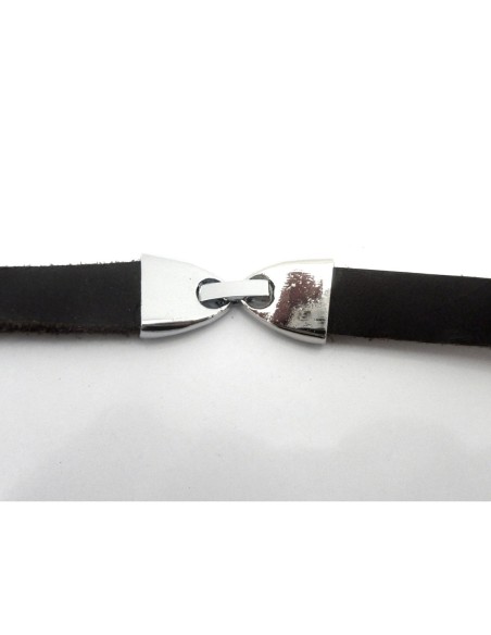 Fermoir clip pour lanière cuir de 9,5-10mm en métal argenté effet miroir