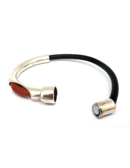 Fermoir aimanté demi jonc pour cordon de 4,5mm en métal argenté