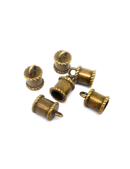 20 Embouts pour cordon 7,6mm gravé, style bobine en métal de couleur bronze