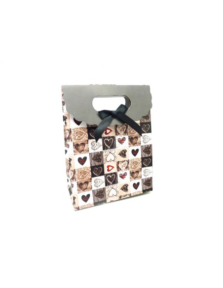 Pochette Cadeaux coeur vintage 12,5 x 16,5cm Nœud satin noir