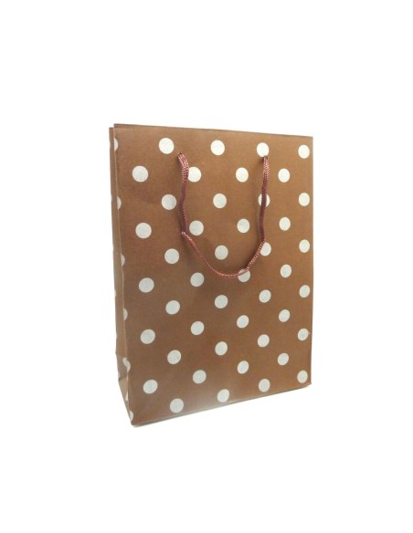 Pochette cadeau 20x15cm marron bronze avec pois gris argenté