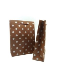 Pochette cadeau 20x15cm marron bronze avec pois gris argenté 2