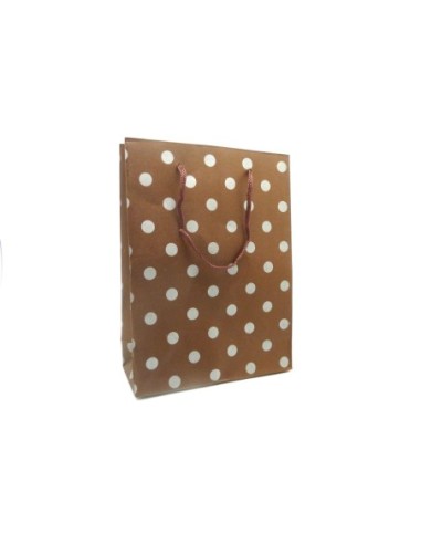 Pochette cadeau à pois gris argenté sur fond bronze marron