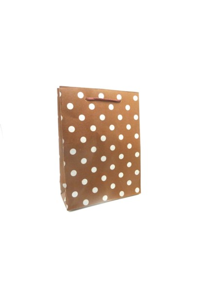 Pochette cadeau 20x15cm marron à pois argenté pas chère