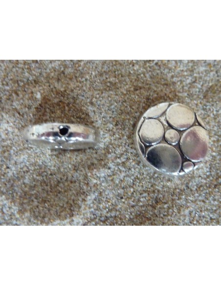 Perles ronde pastille gravé de ronds, disques, ballon en métal argenté