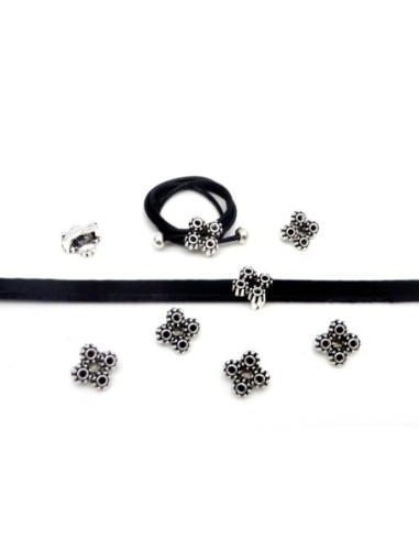 Passant carré pour lanière cuir 6mm en métal argenté