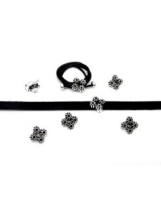 Perle passant carré pour lanière de 6mm en métal argenté 2