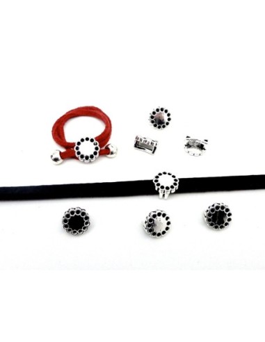 10 Perles passant fleur ronde pour lanière de...