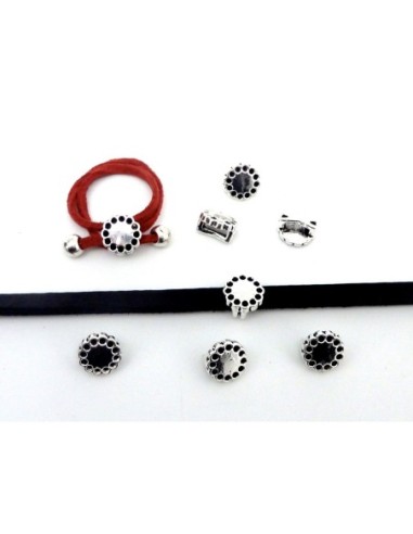 10 Perles passant fleur ronde pour lanière de...