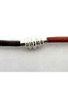 Fermoir aimanté tube cylindrique strié pour cordon de 3,5mm en métal argenté