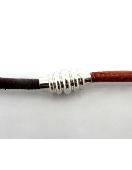 Fermoir aimanté tube cylindrique strié pour cordon de 3,5mm en métal argenté