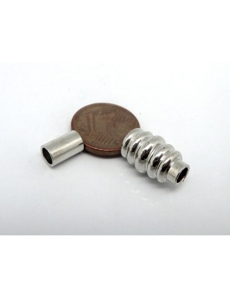 R-Lot de 5 Fermoirs aimanté tube cylindrique strié pour cordon de 3,5mm en métal argenté