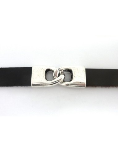 Fermoir crochet pour lanière de 15mm en métal argenté lisse