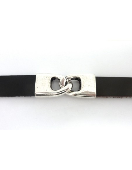 Fermoir crochet pour lanière de 15mm en métal argenté lisse