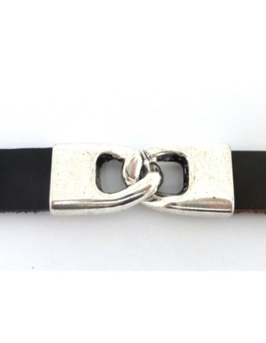 Fermoir crochet pour lanière de 15mm en métal argenté lisse