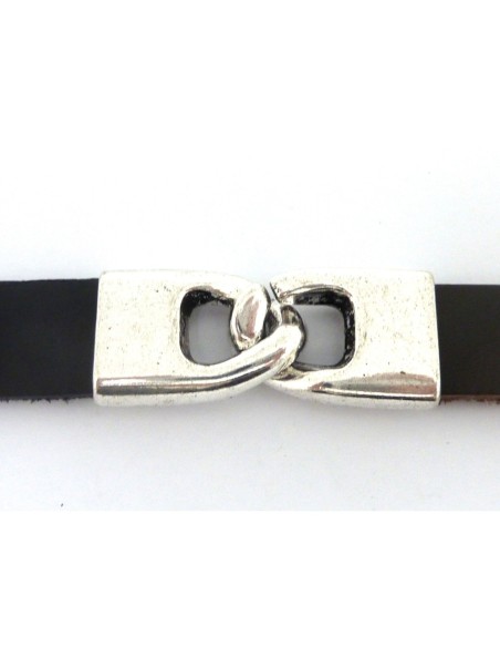 Fermoir crochet pour lanière de 15mm en métal argenté lisse