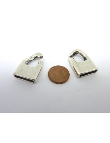 Fermoir crochet pour lanière de 15mm en métal argenté lisse