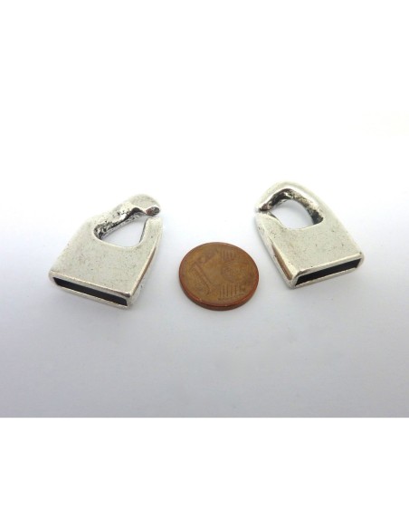 Fermoir crochet pour lanière de 15mm en métal argenté lisse