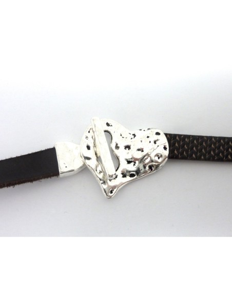 Fermoir crochet coeur argenté pour lanière de 10mm