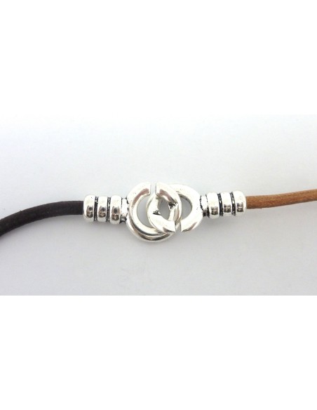 Fermoir menotte embout rond pour cordon de 3mm en métal argenté