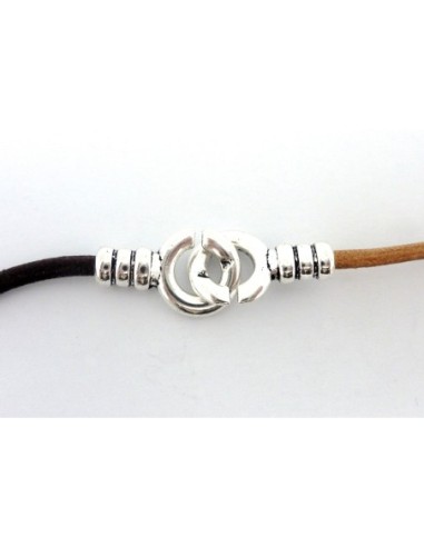 Fermoir menotte embout rond pour cordon de 3mm en métal argenté