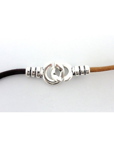 Fermoir menotte embout rond pour cordon de 3mm en métal argenté