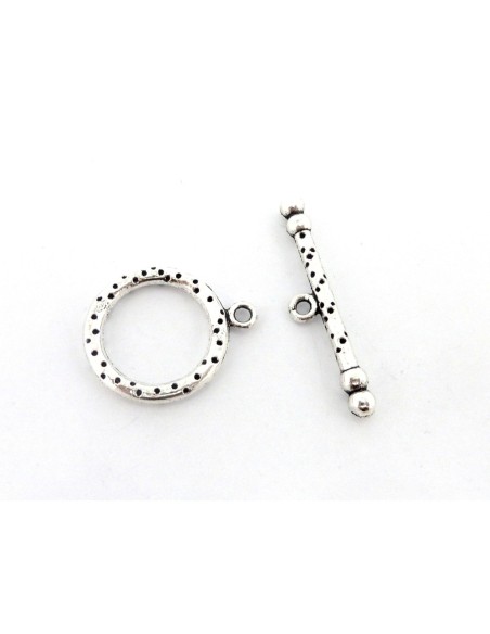 5 Fermoirs rond en T toogle 21mm en métal argenté gravé de points