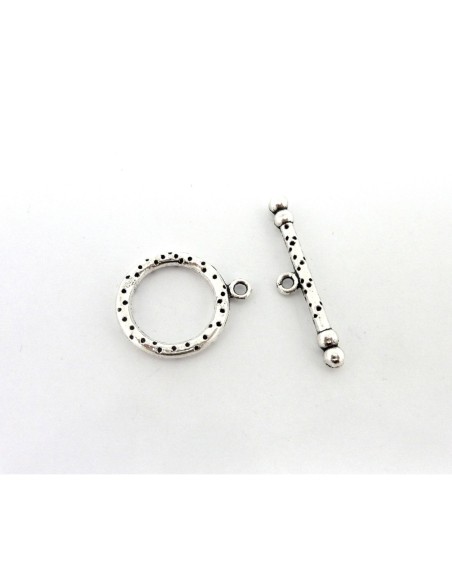 5 Fermoirs rond en T toogle 21mm en métal argenté gravé de points