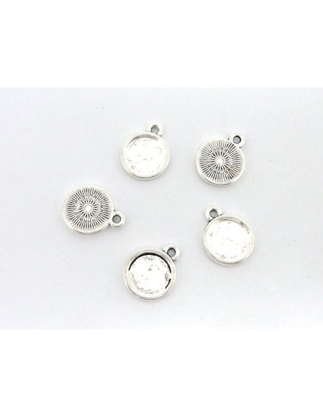 Lot de 5 Supports cabochon rond pendentif pour cabochon de 10mm en métal argenté