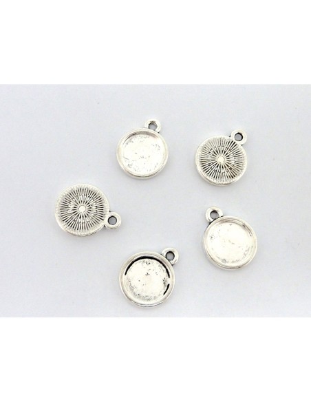 Lot de 5 Supports cabochon rond pendentif pour cabochon de 10mm en métal argenté