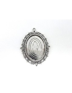 Grand pendentif ovale filigrane pour cabochon de 30mm x 40mm en métal argenté