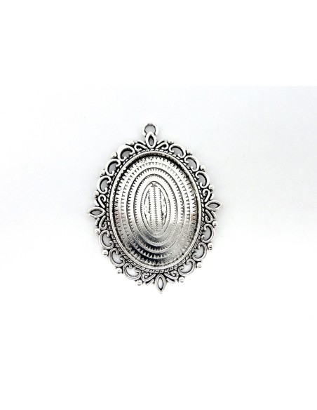 Grand pendentif ovale filigrane pour cabochon de 30mm x 40mm en métal argenté