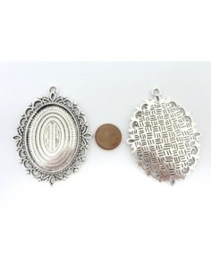 Grand pendentif ovale filigrane pour cabochon de 30mm x 40mm en métal argenté 2