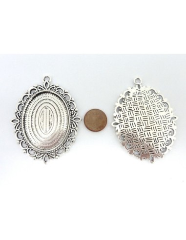 Grand pendentif ovale filigrane argenté pour cabochon de 30mm x 40mm