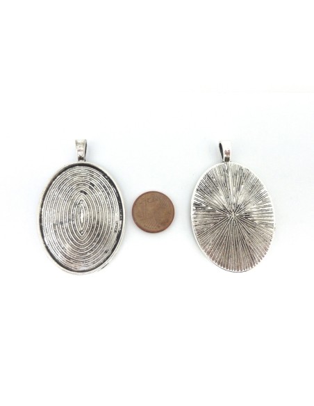 Pendentif argenté pour cabochon ovale de 30x40mm