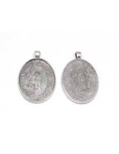 Grand Support cabochon 50mm en métal argenté dos gravé de points