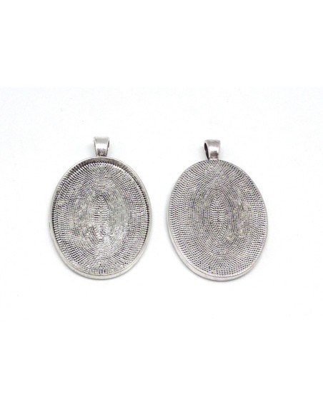 Grand Support cabochon 50mm en métal argenté dos gravé de points