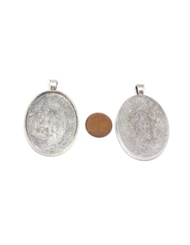 Grand Support cabochon 50mm en métal argenté dos gravé de points