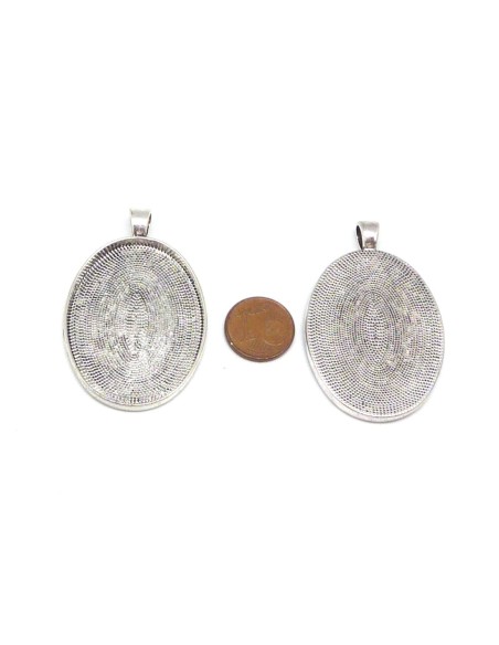 Grand Support cabochon 50mm en métal argenté dos gravé de points